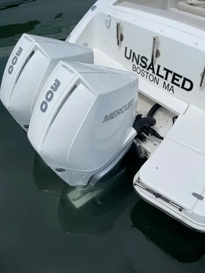  Yacht Photos Pics Boston Whaler 320 Vantage 2020 with Mercury engines in water.