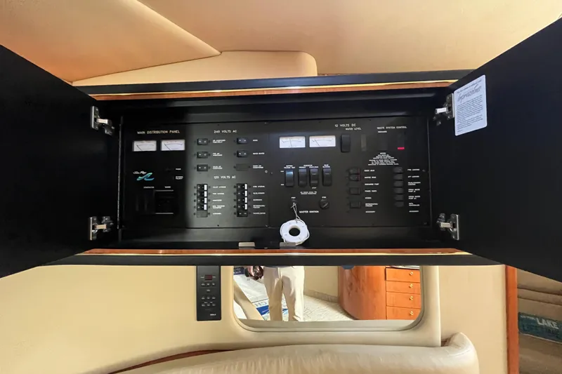 A Friend Like Me Yacht Photos Pics Electrical control panel inside a 2000 Sea Ray 460 Sundancer yacht.
