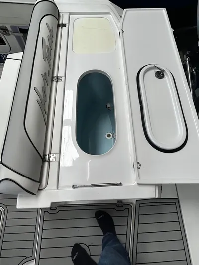  Yacht Photos Pics 2016 Nor-Tech 390 Sport boat deck with open storage compartments.