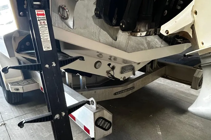  Yacht Photos Pics 2016 Nor-Tech 390 Sport boat on trailer, rear view showing engine and propeller details.