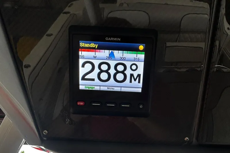  Yacht Photos Pics Garmin navigation display on 2016 Nor-Tech 390 Sport boat showing heading of 288 degrees.