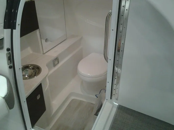 Banchors Ours Yacht Photos Pics 2018 Formula 310 Bowrider interior bathroom with toilet and sink.