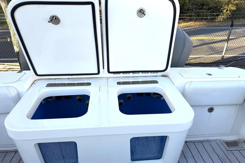 Fansea Pantz Yacht Photos Pics Open storage compartments on a 2019 HCB 39 Speciale boat deck.