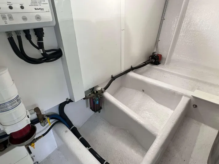  Yacht Photos Pics Henriques 50 Sportfisherman 2021 engine room with wiring and components.