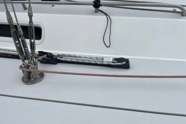 G Force Yacht Photos Pics Deck details of a 2004 J Boats J/133 sailboat, featuring rigging and hardware.