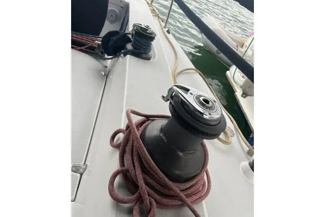 G Force Yacht Photos Pics Sailboat deck with winch and ropes on a 2004 J Boats J/133.