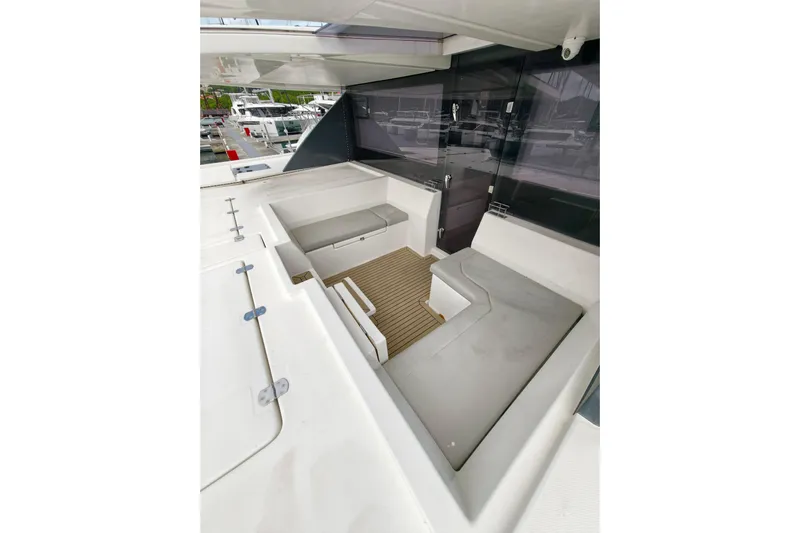 Old Marblehead Yacht Photos Pics Luxurious 2019 Leopard 50 yacht interior with sleek seating and modern design.