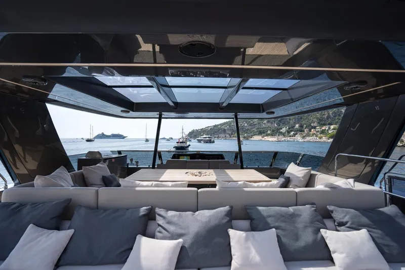 Double Happiness Yacht Photos Pics Luxurious interior of 2024 Sunreef 60 Sunreef Power Eco yacht with scenic ocean view.