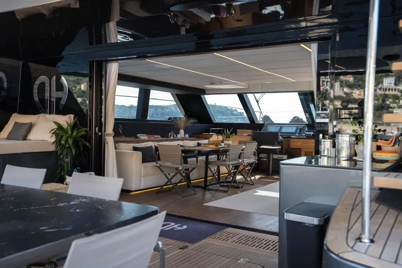 Double Happiness Yacht Photos Pics Luxurious interior of 2024 Sunreef 60 Sunreef Power Eco yacht with modern furnishings.