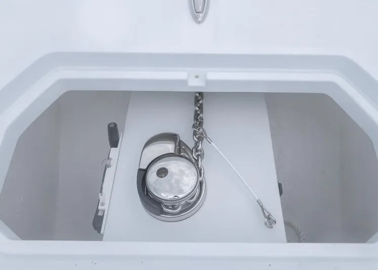  Yacht Photos Pics Anchor chain compartment of 2026 Invincible 40 Catamaran, featuring a sleek design.