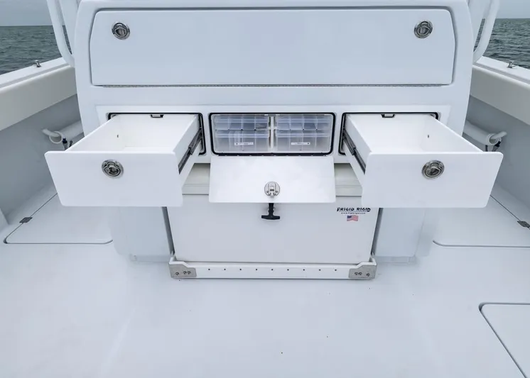  Yacht Photos Pics 2026 Invincible 40 Catamaran storage drawers and compartments on deck.