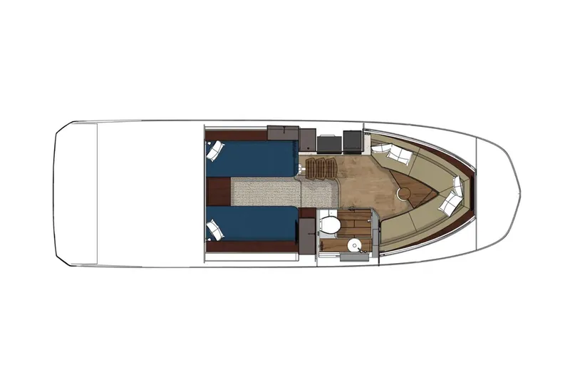  Yacht Photos Pics Manufacturer Provided Image: 2025 Sea Ray Sundancer 320 cabin layout with sleeping and seating areas.