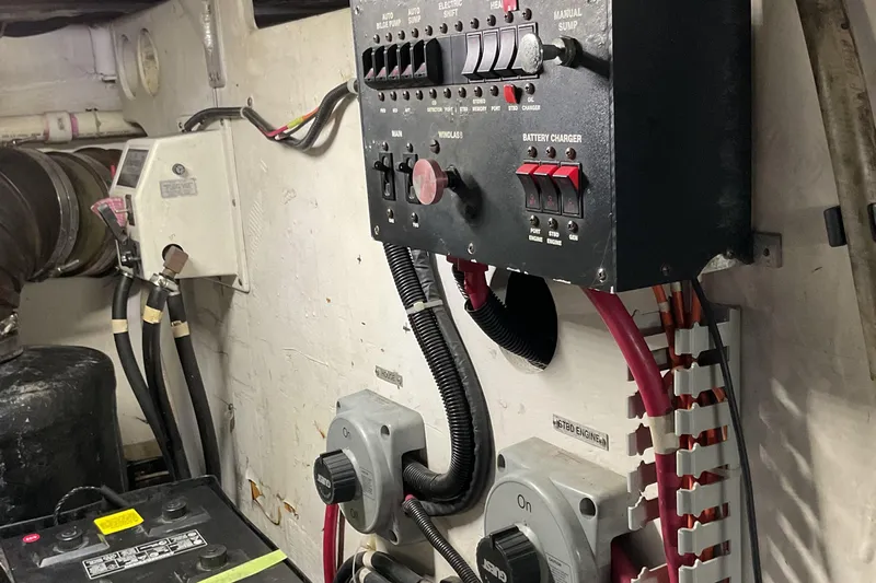  Yacht Photos Pics Electrical panel in a 2000 Carver 530 Voyager Pilothouse engine room.
