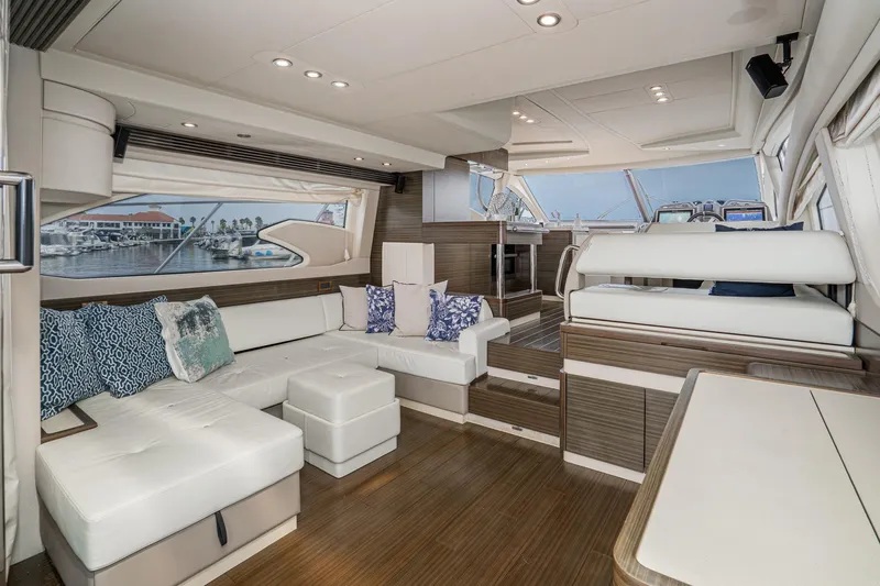  Yacht Photos Pics Luxurious interior of 2017 Azimut 54 Flybridge yacht with elegant seating and modern design.