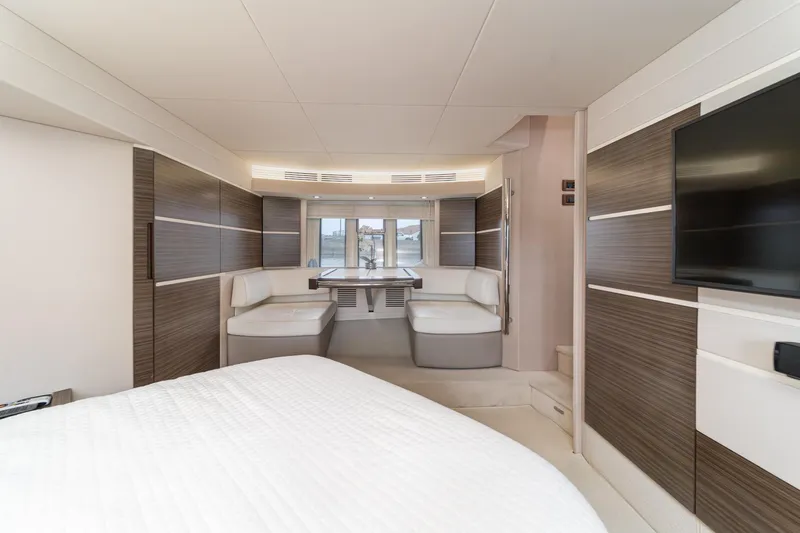  Yacht Photos Pics Luxurious interior of 2017 Azimut 54 Flybridge yacht with modern seating and elegant design.