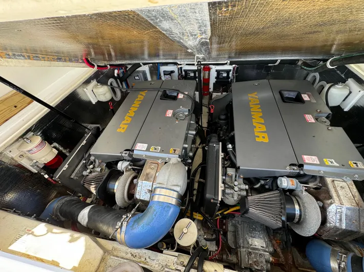 Destiny Yacht Photos Pics Engine room of 2012 Albemarle 280 XF Express with Yanmar engines.