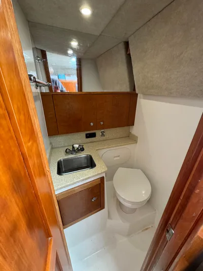 Destiny Yacht Photos Pics 2012 Albemarle 280 XF Express boat bathroom with sink and toilet.
