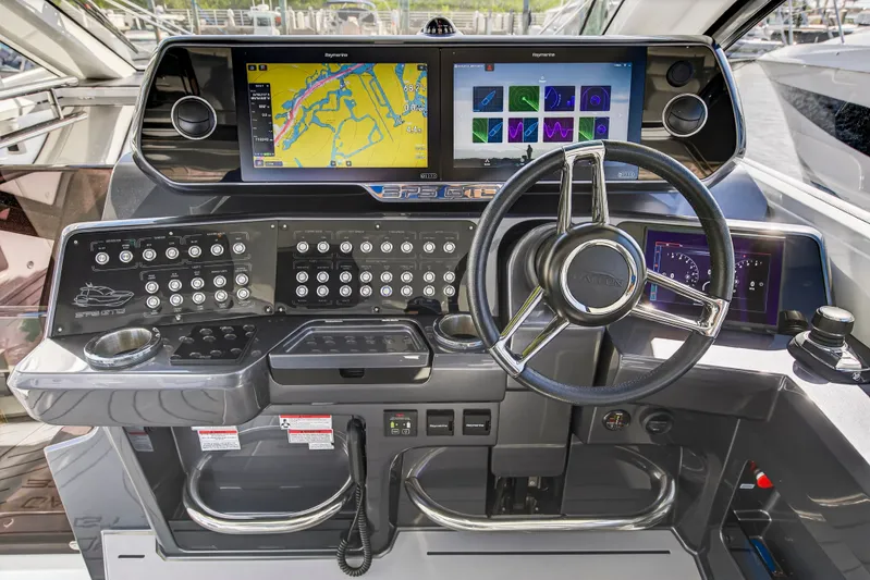 Penny's Escape Yacht Photos Pics 2024 Galeon 375 GTO yacht helm with advanced navigation system.