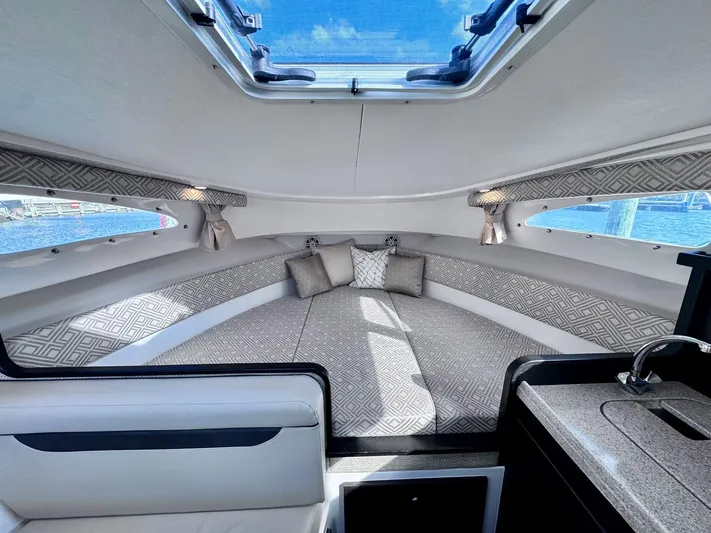 Seanior Moment Yacht Photos Pics Interior of 2022 Stamas 370 Aegean boat with elegant seating and skylight.