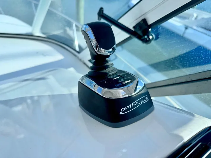 Seanior Moment Yacht Photos Pics Optimus 360 joystick control on 2022 Stamas 370 Aegean boat dashboard.