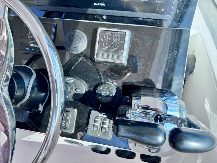 Seanior Moment Yacht Photos Pics Control panel of 2022 Stamas 370 Aegean boat with Garmin display.