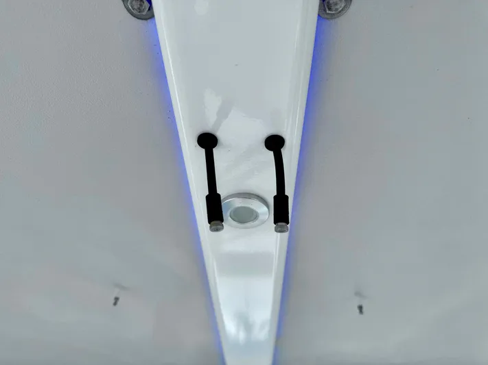 Seanior Moment Yacht Photos Pics Close-up of 2022 Stamas 370 Aegean boat ceiling with LED lights and fixtures.