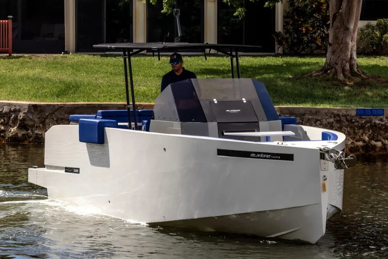  Yacht Photos Pics 2024 De Antonio Yachts D28 Open cruising on a calm waterway.