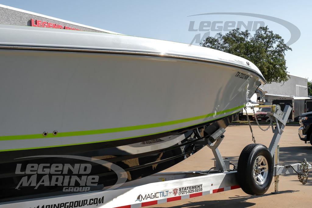2024 Statement 350 Open boat on trailer at Legend Marine Group dealership.