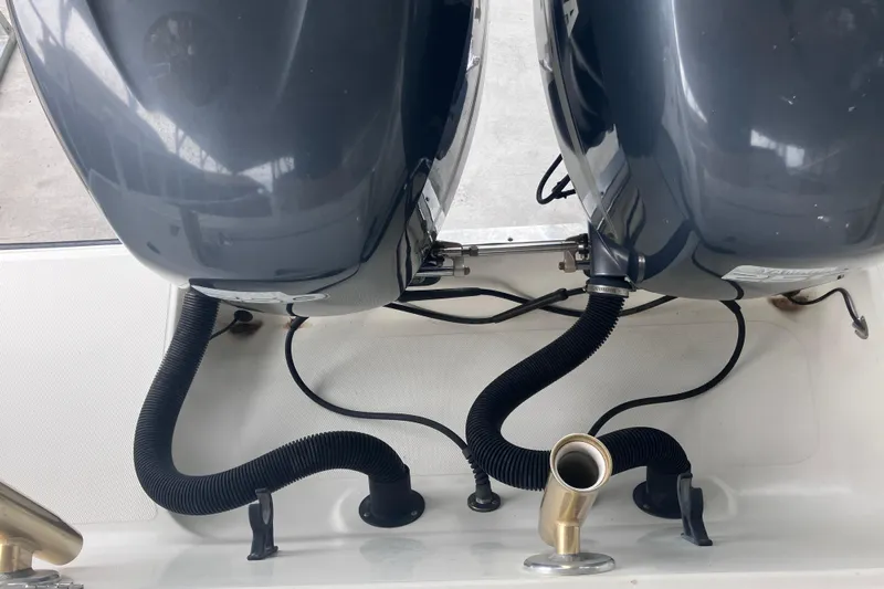  Yacht Photos Pics 2008 Hydra-Sports Vector 2900 CC boat engines and exhaust system close-up.