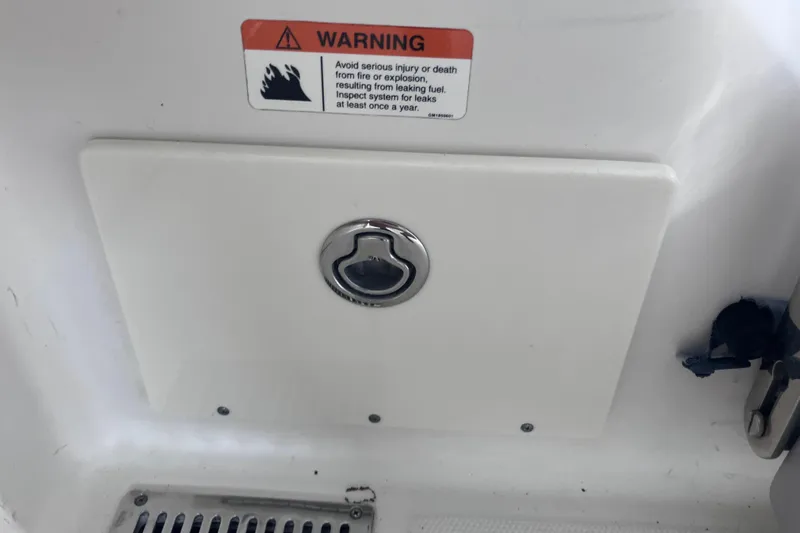  Yacht Photos Pics 2008 Hydra-Sports Vector 2900 CC warning label and hatch detail.