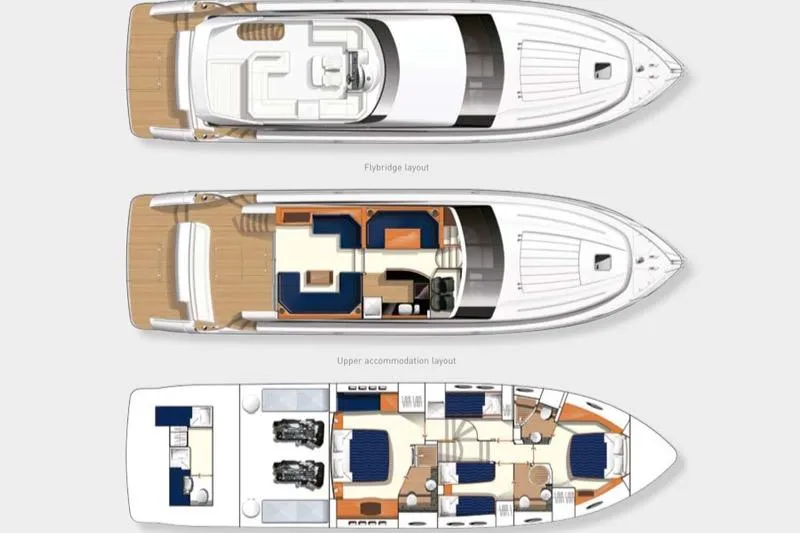  Yacht Photos Pics Layout of 2010 Princess 62 yacht showing flybridge and upper accommodation.