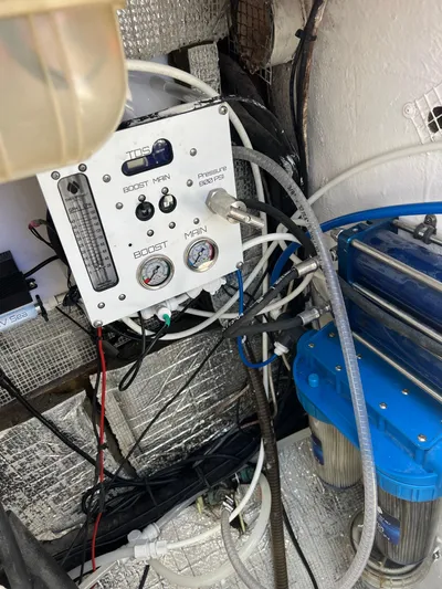 Taco Truck Yacht Photos Pics Boat engine room with control panel and hoses, Prout 45, 1996 model.