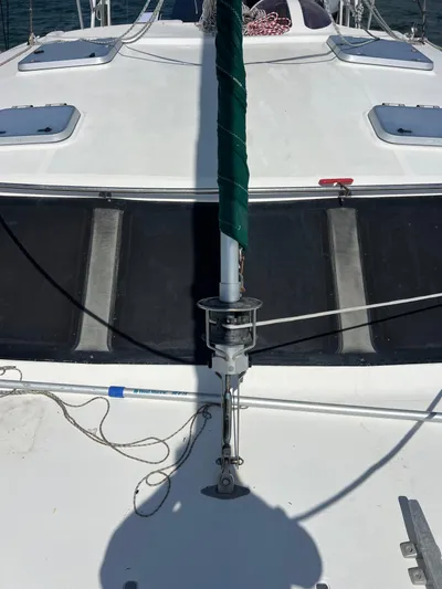 Taco Truck Yacht Photos Pics 1996 Prout 45 sailboat deck with rigging and hatches.