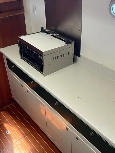 Taco Truck Yacht Photos Pics Interior of 1996 Prout 45 yacht with countertop and compact oven.