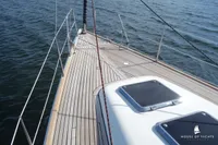 Deck of 2014 Von Ahlen 403 yacht on water, featuring sleek design and modern fittings.