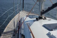 Sailboat deck view, Von Ahlen 403, 2014 model, on calm water.