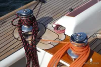 Deck of Von Ahlen 403 yacht, featuring winches and ropes, 2014 model.