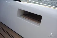White Von Ahlen 403 yacht detail with wooden deck, 2014 model.