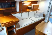 Luxurious Von Ahlen 403 yacht interior, featuring elegant wood finishes and comfortable seating.