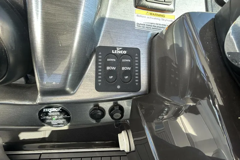  Yacht Photos Pics Control panel of a 2015 Monterey 355 Sport Yacht with Lenco trim tab switches.