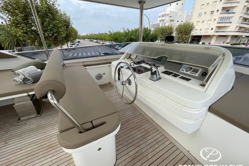  Yacht Photos Pics Luxurious 2006 Monte Fino 76 yacht helm with modern controls and seating.