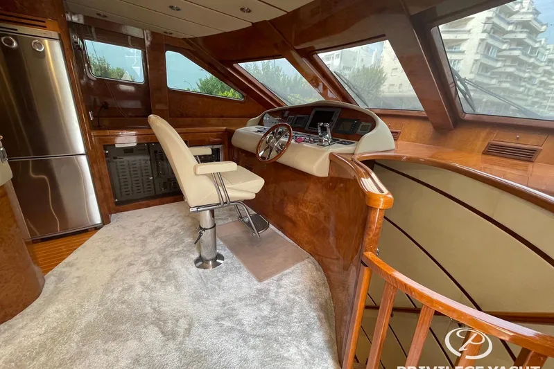  Yacht Photos Pics Luxurious interior of a 2006 Monte Fino 76 yacht with elegant wood finishes.