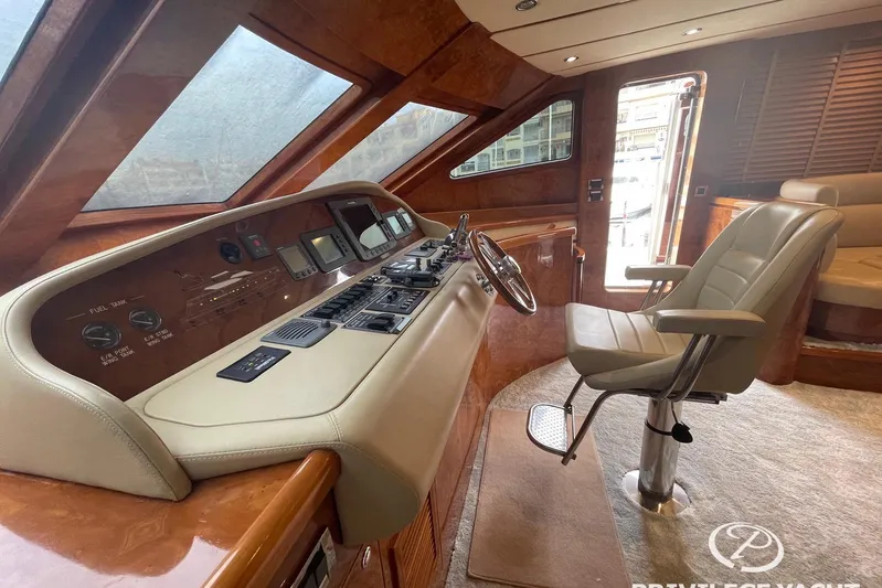  Yacht Photos Pics Luxurious 2006 Monte Fino 76 yacht helm with leather seating and advanced navigation controls.
