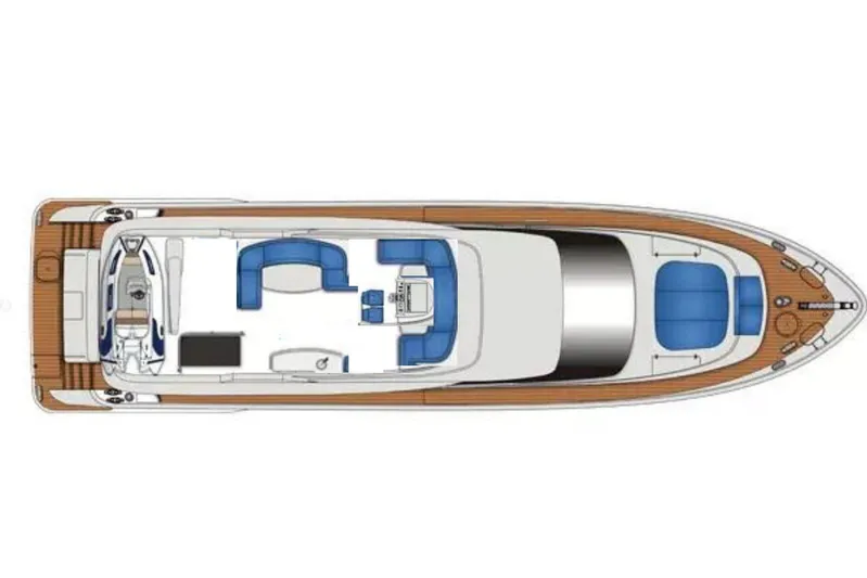  Yacht Photos Pics Top view layout of a 2006 Monte Fino 76 yacht, featuring spacious deck and seating areas.