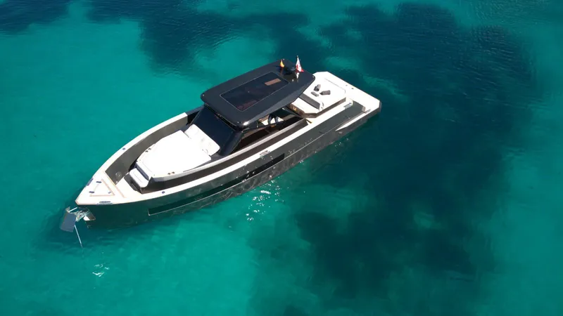 New 2025 Moon 45 Sports Line Yacht Photos Pics Luxury 2025 Moon 45 Sportsline yacht on clear turquoise water.