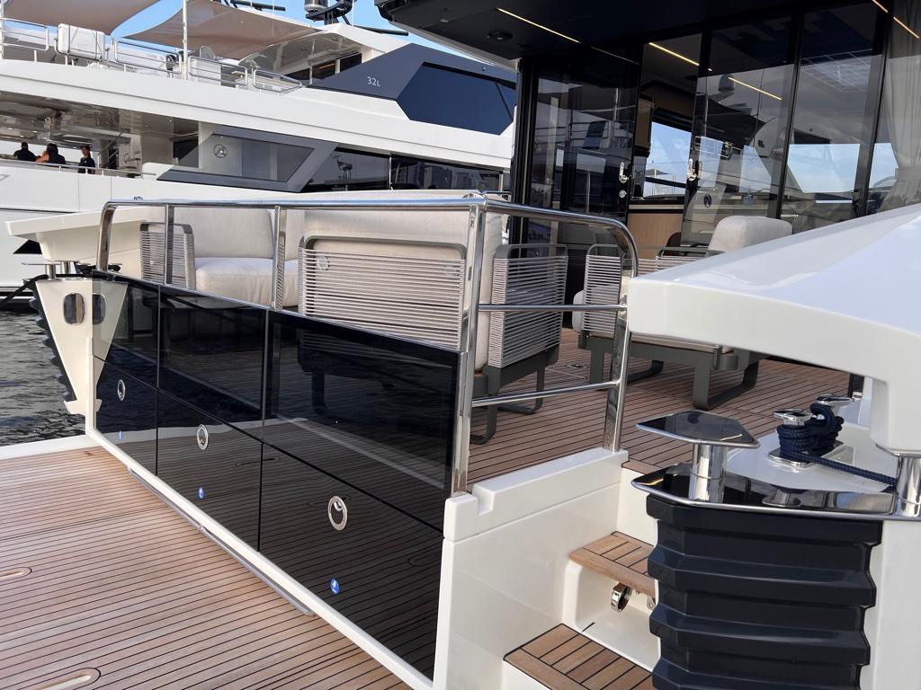 2025 Absolute 48 Coupe yacht deck with sleek design and modern amenities.