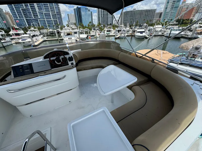 4 Aces Yacht Photos Pics Flybridge of 2001 Viking Princess 45 yacht with marina view.