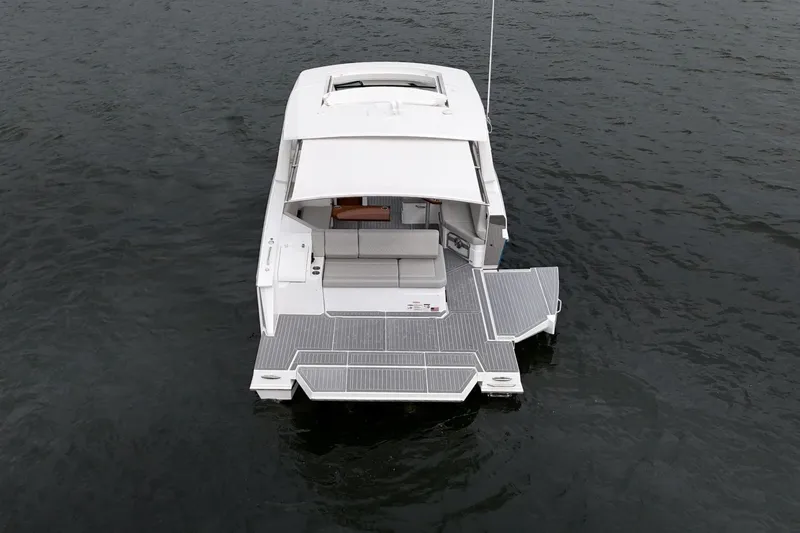  Yacht Photos Pics Aerial view of 2025 Cruisers Yachts 38 GLS on water.