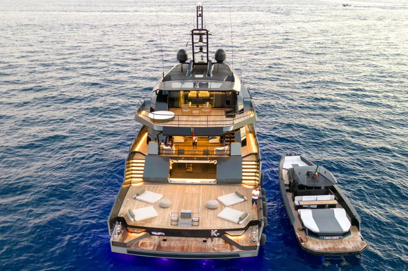  Yacht Photos Pics Luxurious Maori 125 yacht from 2029 on serene ocean waters.