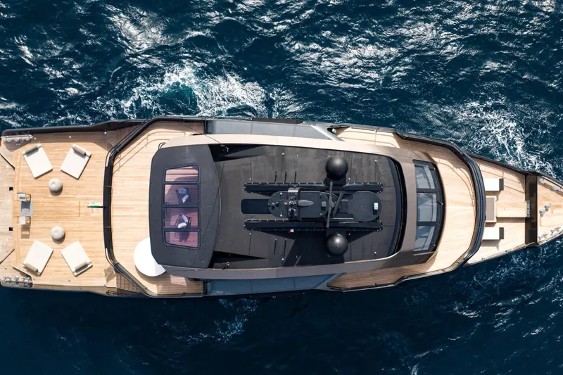  Yacht Photos Pics Aerial view of 2029 Maori 125 yacht cruising on the ocean.